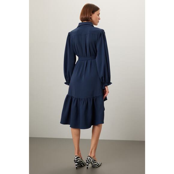OSMAN YOUSEFZADA Blue Twill Ruffle Button Front Parachute Sleeve Shirt Dress 8 - Picture 2 of 15